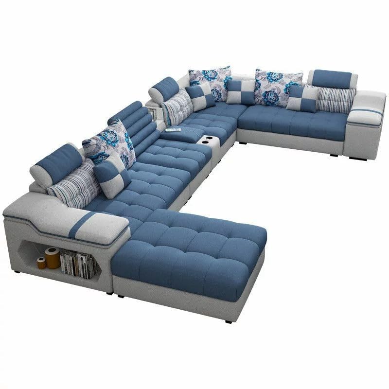 Image of Avion COMFORA U Shape 12 Seater Sofa Set for Living Room | Interchangeable U-Shaped Sectional Sofa Set with Cup Holder with 4 Puffy for Living Room & Office
