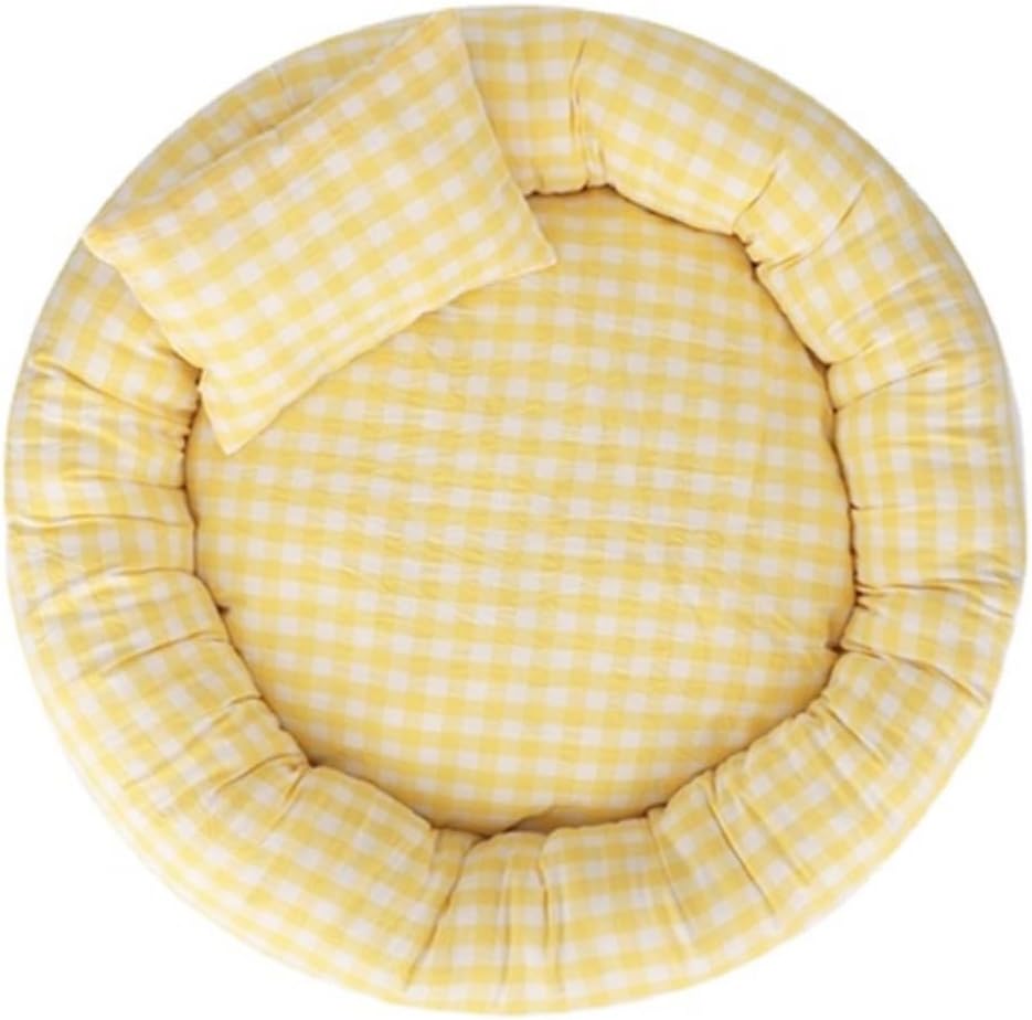Gingham Pet Bed for All Season Padded Pet Lounge for Cats Comfy and Cute Pet Bed for Small Dogs (Yellow,L) Yellow L