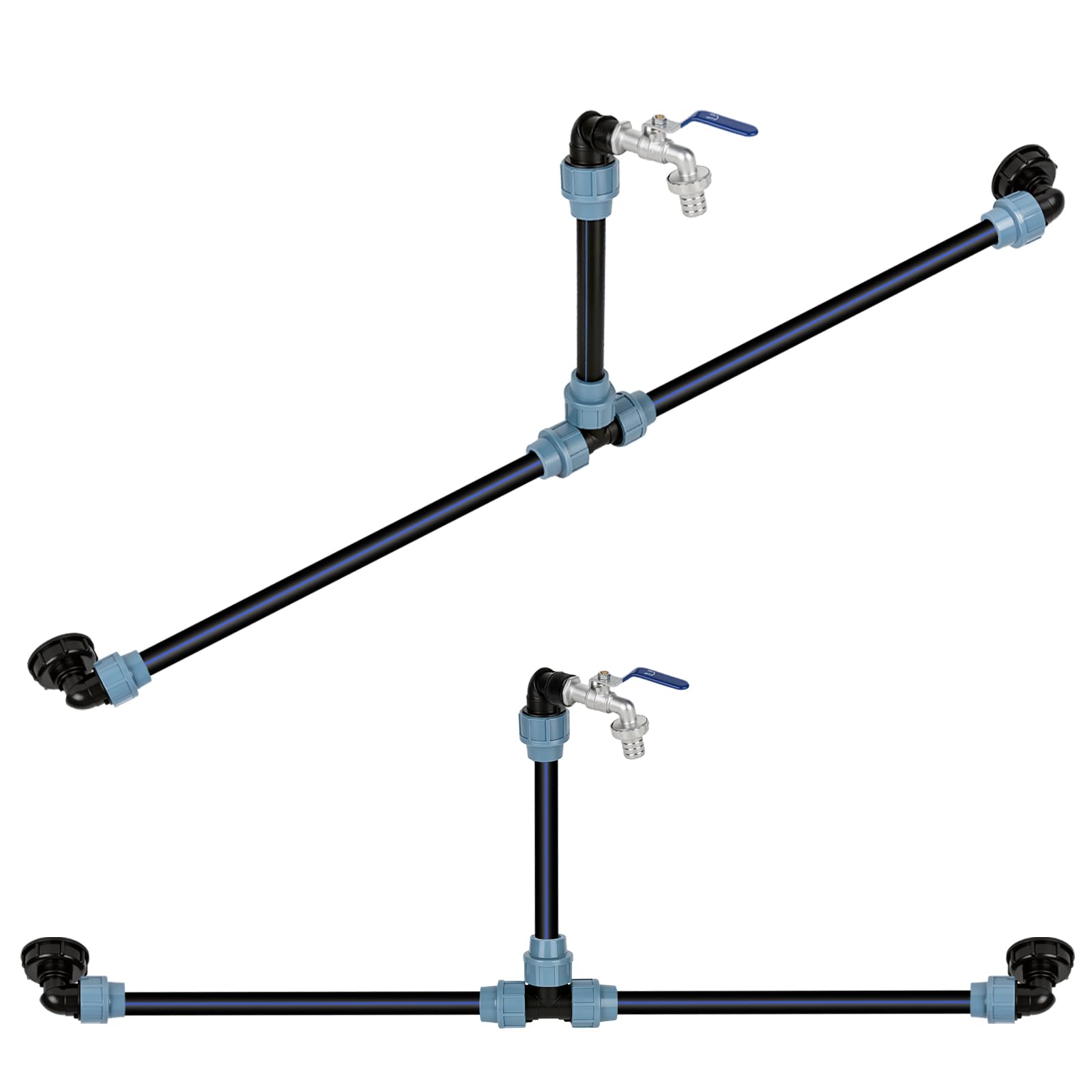 Ibc adapter z mosiężną łabędzią szyją, kran S60 x 6, kurek odcinający 3/4 cala, do 2 zbiorników IBC obok siebie/zbiorników na deszczówkę w zestawie, akcesoria do zbiornika IBC, zbiornik na wodę