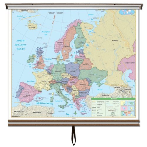 Essential Wall Maps Set on Roller w/ Backboard; 3-Map Choices. Wall mount hardware included.      Office Product