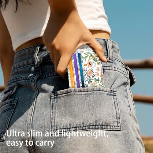 Image of Slim Minimalist Pocket Credit Card Holder Wallet Women | RFID Blocking Lightweight Thin Small Cute Card Cases, White Flowers