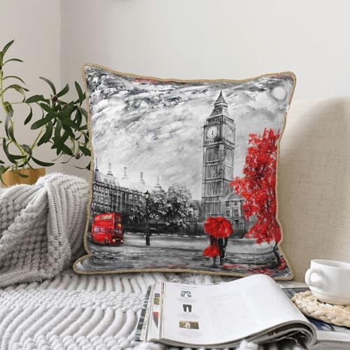 Housse de coussin en velours Londres rouge imprimé 45x45 cm - 7