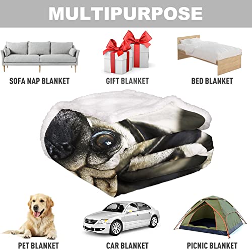 Xsmei 60 Inchx80 Inch Pug Sherpa Blanket Dog Print Throw Blanket Super Soft Fuzzy Blanket Thick Warm Fleece Blankets For Couch Bed thumb #5