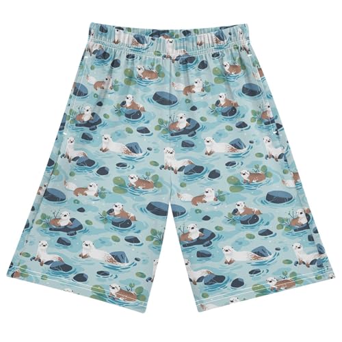 ALAZA Cute Otter Doodle Youth Athletic Shorts for Boys and Girls Size 11-12 Years Multicolor