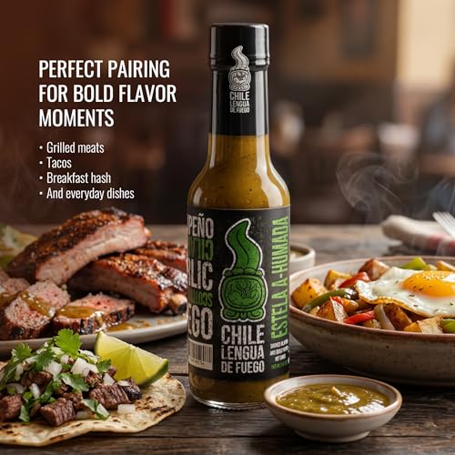 Image of Chile Lengua de Fuego Estela Ahumada - Smoky Jalapeno & Garden Vegetable Hot Sauce, Fresh Herbal, Medium, 5 oz Bottle (Pack of 1)