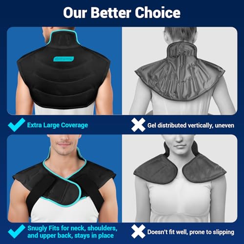 Image of Comfytemp Large Ice Pack for Neck Shoulders Upper Back Pain Relief with Straps, Reusable Gel Ice Wrap Hot Cold Compress Therapy Recovery for Upper Back, Cervical Injuries, Rotator Cuff (Large, Black)