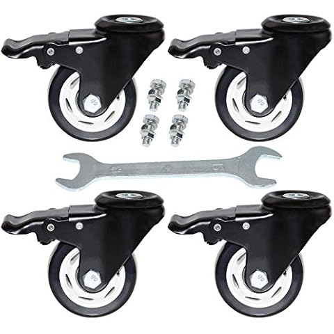DICASAL 3 Inch Bolt Hole Casters Swivel Mute Black Polyurethane Wheels Safe Locking Double Brake Castors with 10mm Mounting Holes Pack of 4 Cover
