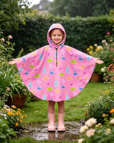 Image of OlyPegic Kids Rain Poncho with Hooded Reusable Waterproof Lightweight Ponchos Kids Boy Girl Raincoat Outwear