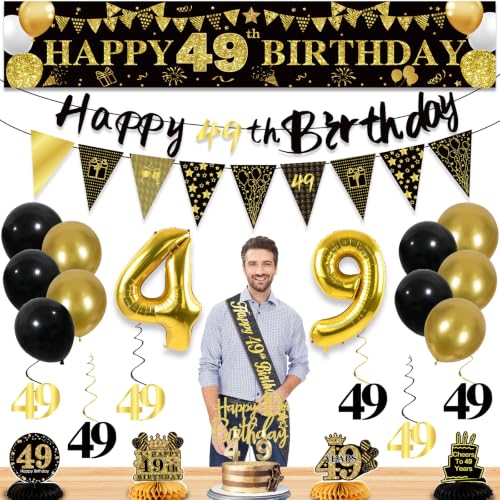 Image of 49th Birthday Decorations for Men, Black Gold 49th Party Decoration Kits