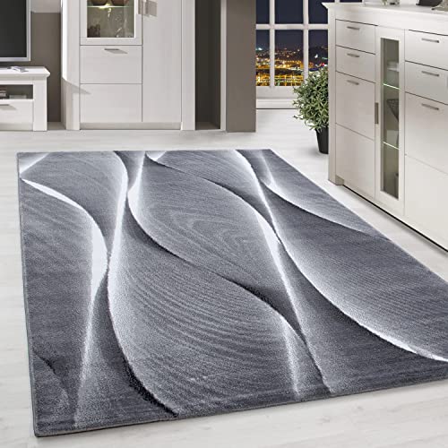 HomebyHome Teppich Wohnzimmer 200x290 cm Rechteckig Schwarz Kurzflor Wellen Design - Teppich...