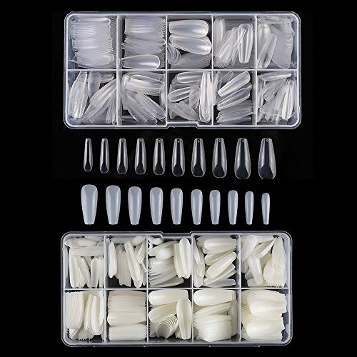 Long Ballerina Nails- Full Cover Artificial Nail Tips 1000 PCS Fake Nails Acrylic Nail Kit for DIY Nail Art Nails for Women, 10 Sizes