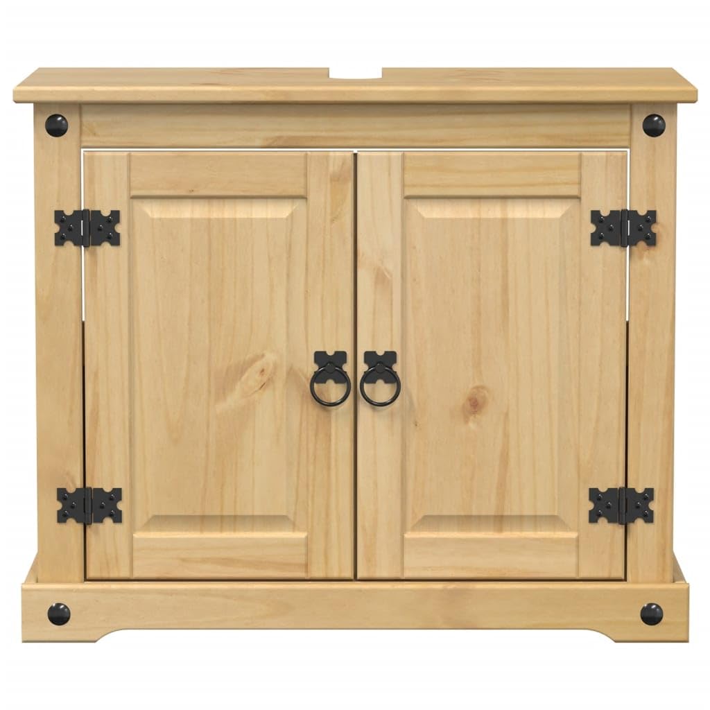 Armario para Lavabo de Baño de Madera Maciza de Pino con Tiradores de Metal y Amplio Espacio de Almacenamiento para Organizar Artículos de Tocador y Productos de Higiene