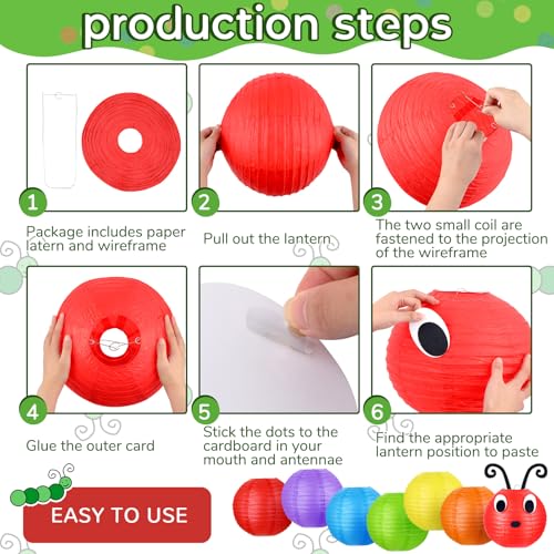 Image of Hortsun 14 Pcs Caterpillar Theme Birthday Decorations Caterpillar Paper Lanterns Sets for School Classroom Birthday Party Favors, with Eyes Mouth Feelers Glue Point (Multi Color)