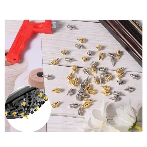 100stk Stahl Spike Nägel mit Schlüssel für Leichtathletik Sportschuhe, 1/4 Zoll 6mm Silber und Gold