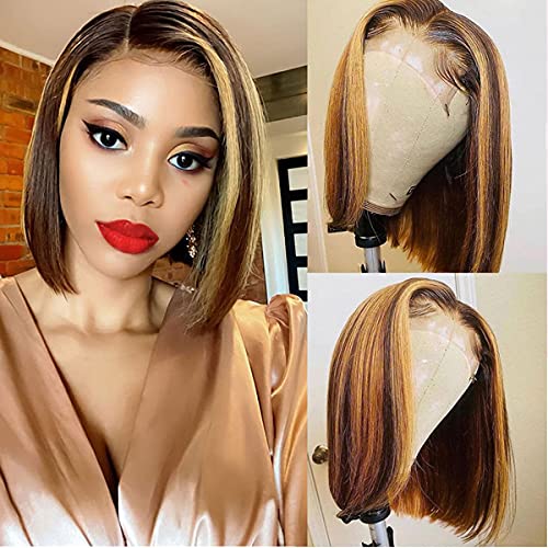 Highlight Ombre 4/27 human hair bob wig 4x4 Lace Closure Bob Wig Brazilian Virgin Hair Wig, 12 inch Human Hair Bob Wig 150% Density