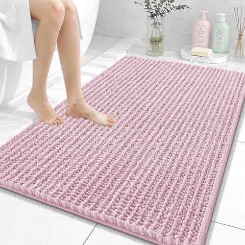 Image of OLANLY Bathroom Rug Mat 40x32, Thick Soft and Absorbent Chenille Bath Mat, Non-Slip Rubber Backing, Machine Washable Quick Dry Bath Rugs for Tub Shower Floor, Home Decor Accessories, Dusty Rose