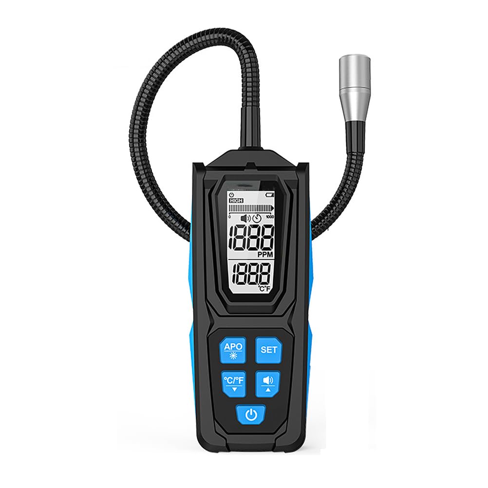 Detector de fugas de gas, analizador de gas de alta precisión, kit de detección de fugas automotrices con triple alarma (audible/visual/retroiluminación) y sonda flexible para el hogar y RV
