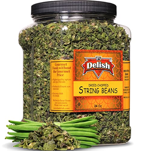 Dried Chopped String Beans by Its Delish, 24 OZ Jumbo Container | Dehydrated Cut Green Bean Vegetables | Dried Veggies For Cooking, Camping, Emergency Supply, Soups, Stir Fry | No Salt, Vegan, Kosher
