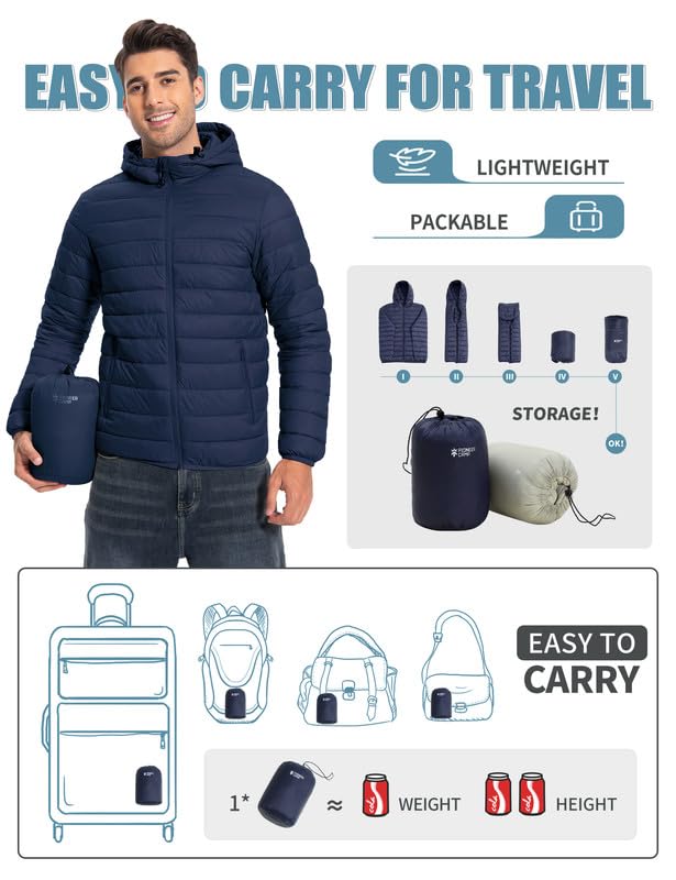 Pioneer Camp Doudoune homme imperméable ultra légère – Veste compressible 6 poches, capuche, veste outdoor de mi-saison pour randonnée voyage et sport