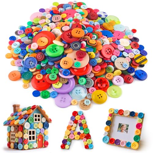 VGOODALL Bunte Knöpfe, 1000 Stück 500g, Top DIY-Material, Ideal für Kleidungsdekoration, Bastelprojekte & Kinderbasteln