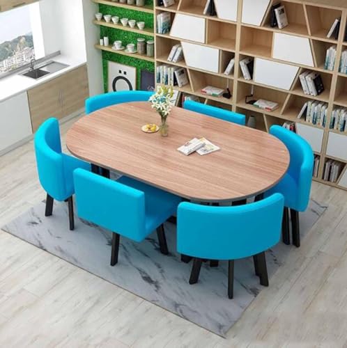 Set di 7 pezzi tavolo da pranzo rotondo con 6 sedie, piccoli tavoli e sedie per sala conferenze, arredamento moderno per cucina soggiorno sala riunioni