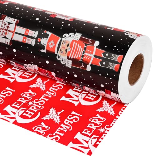 Dlyrroba Reversible Nutcracker Christmas Wrapping Paper - Black Red Nutcracker Gift Wrap for Holiday Winter (Black Red Nutcracker 17 Inch X 16.5 Feet)