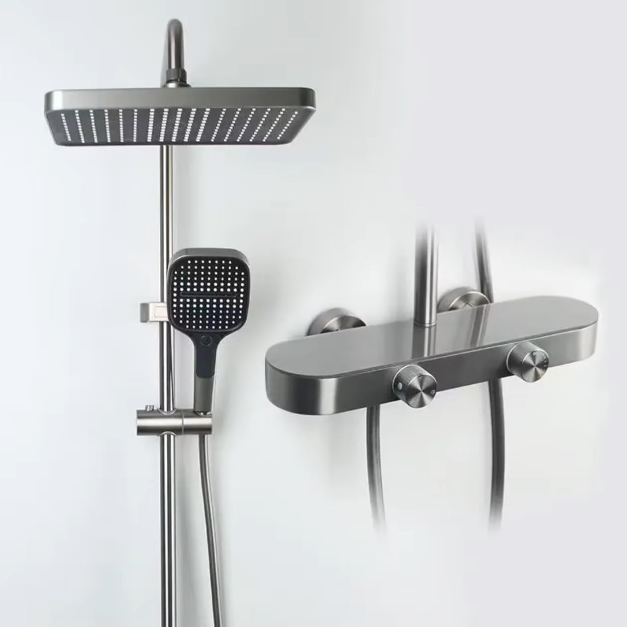 X-XONIER® Luxury Shower System, 3-in-1, Dazzling Large Overhead RainFall and 3 Way Multifunction Hand Held shower, Hot and Cold Mixer set, Mixer Hidden Tub Spout, Panel Gray