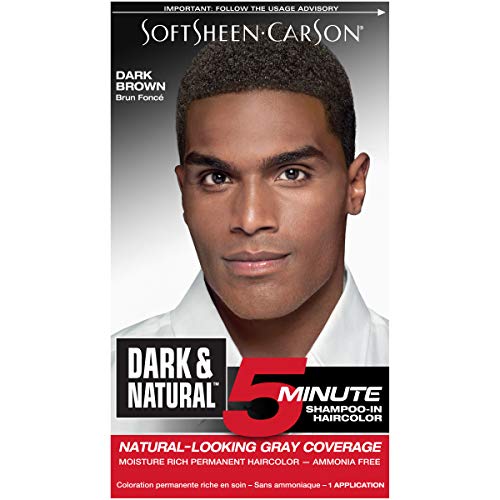 SoftSheen-Carson Dark & Natural Hair Color for Men 5 Minutes, Natural Looking Gray Coverage for Up To 6 Weeks, Shampoo-in Permanent Hair Dye, Jet Black, Ammonia Free, Dark Brown
