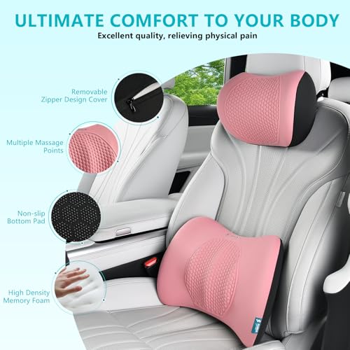 Image of FLORICH Lumbar Support with Car headrest Back Pillow for Chair Headrest Pillow with Gel Memory Foam Massage Point Memory Foam Back Pillow for Office Chair(Light Pink)