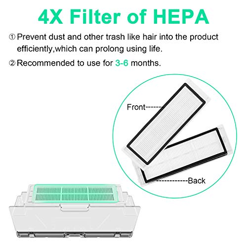 ABC life Zubehör für Xiaomi Saugroboter, 2 Zentralbürste& 6 Seitenbürste& 1 Reinigungshilfe& 4 HEPA Filters,Staubsauger-teile Ersatzteile für Xiaomi Mi Robot und Cleaner Roborock S50 S51 S6(19-Teilig) – Bild 4