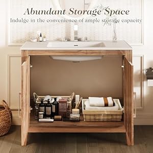 39” Bathroom Vanity with Sink Combo, Farmhouse Bathroom Vanity with Storage, Single Sink Bathroom Vanity with High Gloss Wood Grain, Yellow Oak 39 Bathroom Vanity with Sink Combo Farmhouse Bathroom Vanity with Storage Single Sink Bathroom Vanity with High Gloss Wood Grain Yellow Oak