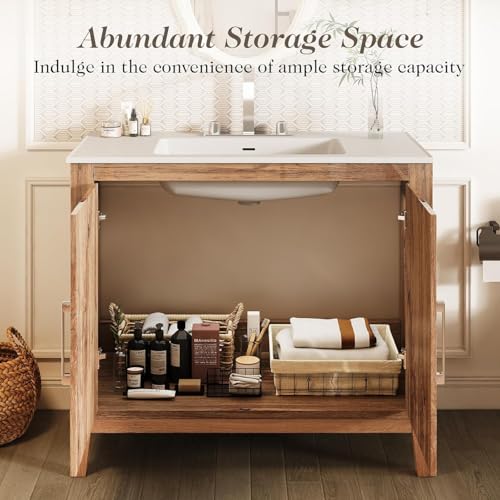 39-Bathroom-Vanity-with-Sink-Combo-Farmhouse-Bathroom-Vanity-with-Storage-Single-Sink-Bathroom-Vanity-with-High-Gloss-Wood-Grain-Yellow-Oak 39 Bathroom Vanity with Sink Combo Farmhouse Bathroom Vanity with Storage Single Sink Bathroom Vanity with High Gloss Wood Grain Yellow Oak