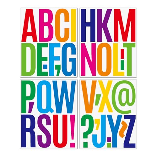 Vinyl Letter Stickers Large, 5 Inch Self Adhesive Alphabet and Numbers, 12 Sheets Waterproof Colorful Alphabet Stickers, Stick on Letter Stickers for Sign Posters, Mailboxes, Windows, Cars, DIY Crafts