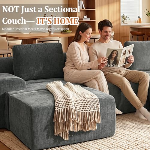 Image of 37 inch Oversized Boneless Couch, Comfort Cloud Sectional Couches for Living Room, Modular Sofa High Back & Extra Deep Seat, No Assembly, Soft Chenille Fabric (Dark Grey, 37 inch-Single Seat)