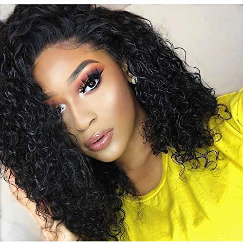 LUFFYWIG Curly Human Hair Wigs Silk Base Virgin Peruvian Human Hair Lace Front Wig Silk Top 130 Density Natural Color Hair Lace Wigs for Women 14"