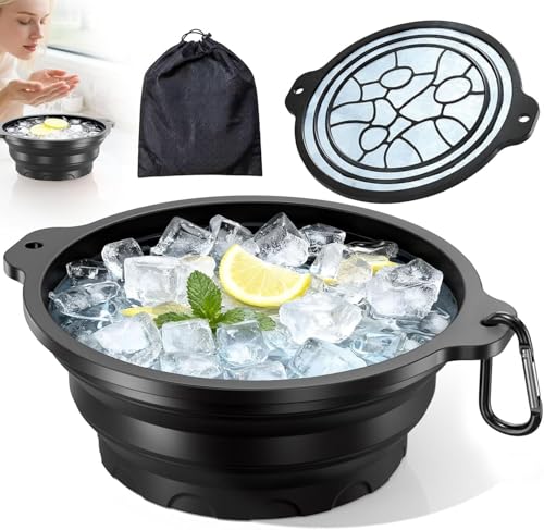 Face Bowl for Ice with Built-in Ice Tray Collapsible Silicone Facial Ice Bath Bowl for Cold Plunge Therapy Skin Tightening & Acne Relief Portable Spa Tool for Home & Travel(Black)