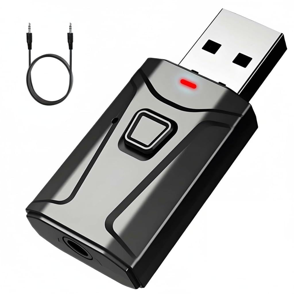 Bluetooth 5.3 USB Receiver, 4in1 USB Bluetooth Adapter with 3.5 mm Aux Cable for TV PC Car Stereo Speakers Switch 2 PS5/4 Pro Game Console with Microphone Support Headphones Speaker