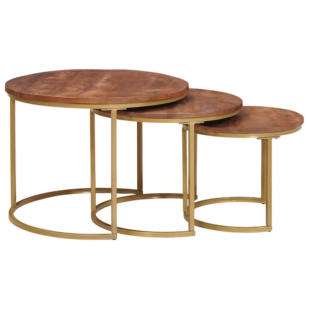 Tables Basses Gigognes Lot de 3 en Bois de Manguier Massif et Acier
