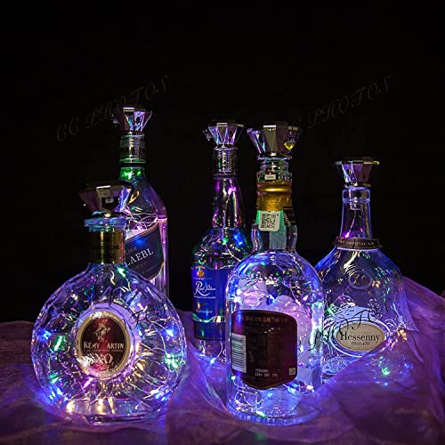 Image of MEI YI Solar Wine Bottle Lights with Cork 6 Pack 20 LEDs Fairy Lights String Silver Wire Light,for Party,Christmas,Wedding Center or Table Decorations (Warm White)