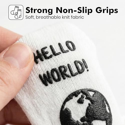 Image of Baby Socks Gift Set - 6 Cute & Funny Non-Slip Socks for Boys & Girls | Baby 0-6 Months to 12-18 Months | Organic Cotton with Grips