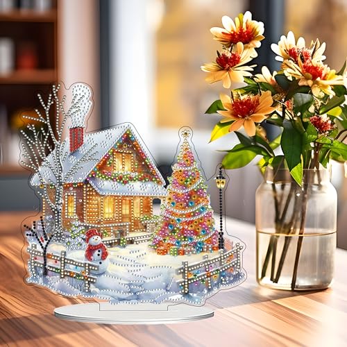 JJFox DIY 5D Tabletop Diamond Art Painting Kit, Desktop Ornament Special Shaped Rhinestone Desk Placement Ornament,Home Stand Up Gem Painting Craft Kit,Gift (Christmas House-2) by JJFox - Used condition - Image 6