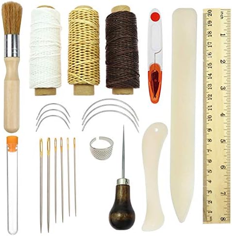 Bookbinding Tools Kits, Premium Sewing Tools for Leather,Handmade Books and Paper DIY Bookblind Set, Including Sewing Needles/Waxed Thread/Awl and So On Like Main Picture (23 PCS)
