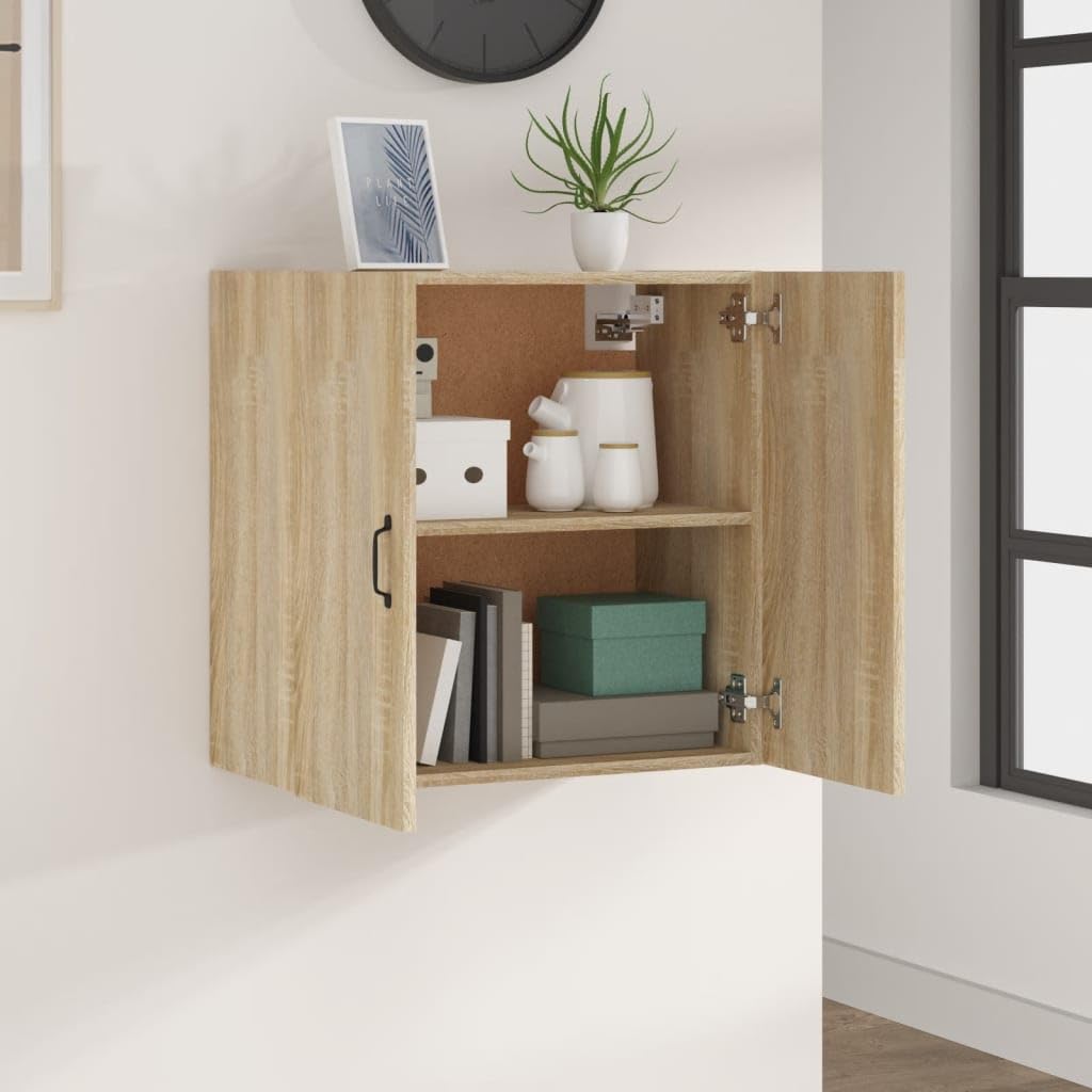 Szafka ścienna dąb Sonoma z materiału drewnopochodnego 60 x 31 x 60 cm z 2 drzwiami, miejsce do przechowywania, szafka do biura, salonu, korytarza, schowek i półka, wielofunkcyjna komoda