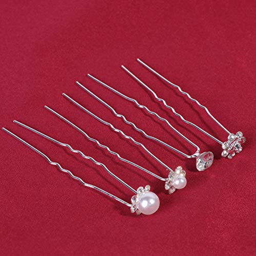 Lurrose 80 pçs Pinos de cabelo de cristal em formato de U Grampos de cabelo pérola Floral Bobby Pins