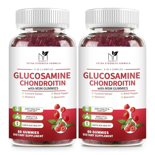 MABEFY 2 Pack Glucosamine Chondroitin Gummies, Glucosamine 1000mg, Chondroitin 750mg with MSM, Turmeric, Quercetin, Vitamin E, Calcium - Joint Health Support Supplement for Men & Women, Raspberry