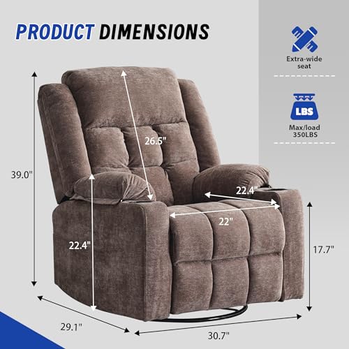 Image of Power Swivel Rocker Recliner Chair with Massage and Heat for Adults,Electric Glider Reclining Single Sofa Chair for Living Room,USB & Type-C Charging Ports, Infinite Position,Coffee Brown