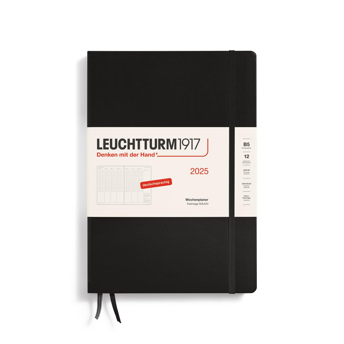 LEUCHTTURM1917 370580 Weekly Planner Composition (B5) 2025, Black, German