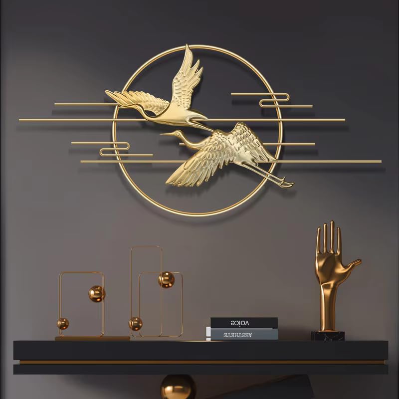 Image of ZOVE Golden Flying Bird Wall Art with Metal Circle Frame, Modern Living Room Decor, Decor for Living Room, Bedroom, Restaurant,Hotel (Golden, 48 x22 inch)