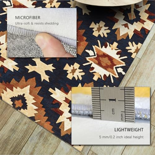 Tapis géométrique aztèque lavable antidérapant grand format rustique rétro