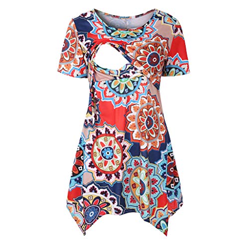 Preisvergleich Produktbild Aberimy_Stillshirt Damen Kurzarm Umstands Tshirt Umstandstop Umstandsmode Stilltop Schwangerschaft Stilloberteil Frauen Unregelmässig Drucken Mode Solide Shirt Oberteile Tops Blusen Still-Shirt